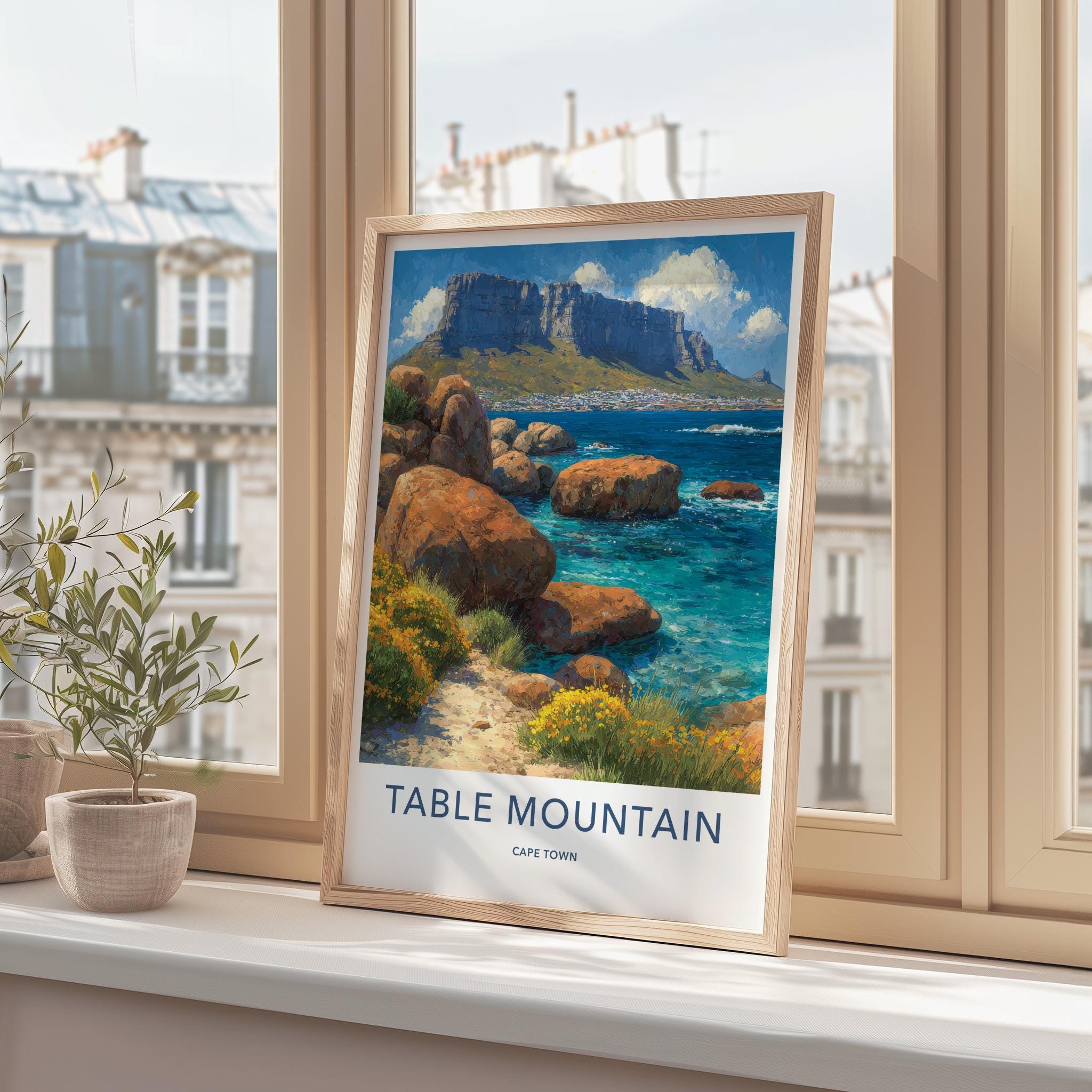 Table Mountain Poster - South Africa Wall Art - Coastal Mountain View Home Decor