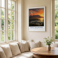 Table Mountain Poster - South Africa Wall Art - Golden Sunset Waves Home Decor