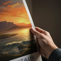 Table Mountain Poster - South Africa Wall Art - Golden Sunset Waves Home Decor