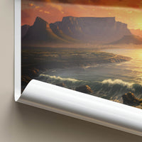 Table Mountain Poster - South Africa Wall Art - Golden Sunset Waves Home Decor