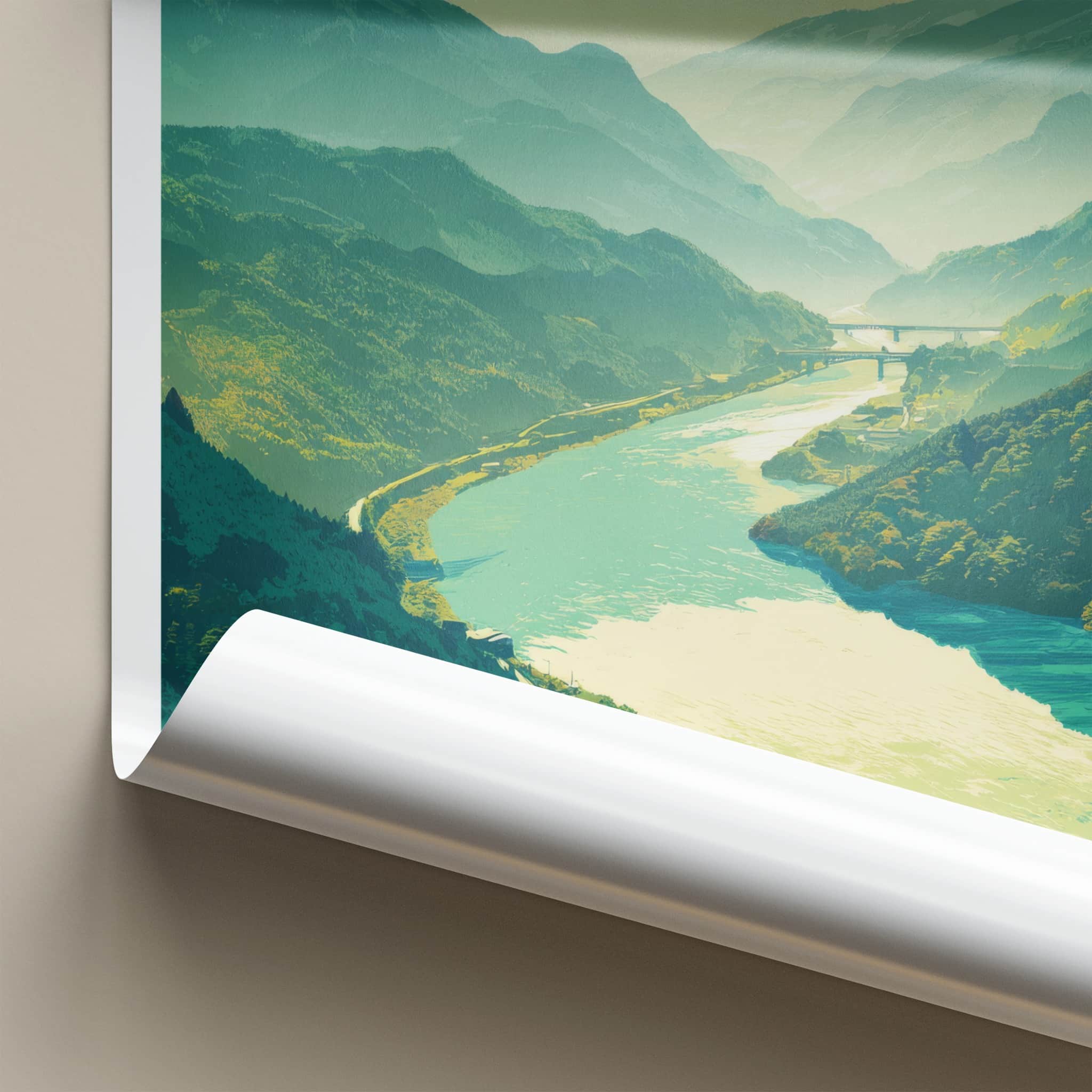 Tadami-Gawa Poster - Japan Art Print - River Valley Bridge Home Decor