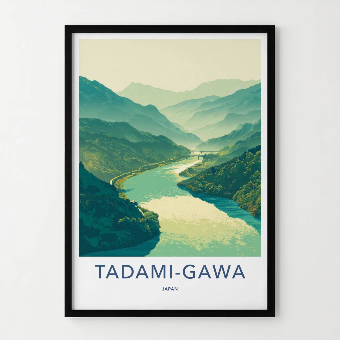 Tadami-Gawa Poster - Japan Art Print - River Valley Bridge Home Decor