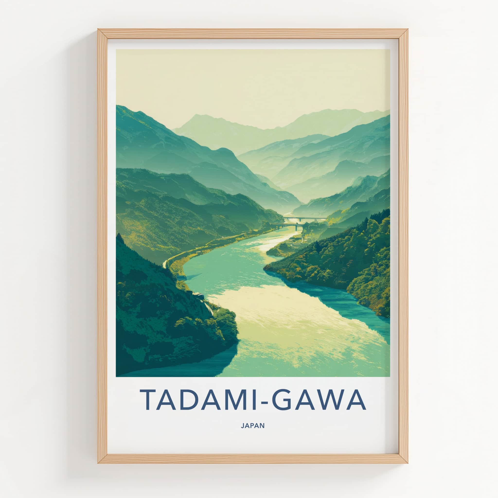 Tadami-Gawa Poster - Japan Art Print - River Valley Bridge Home Decor