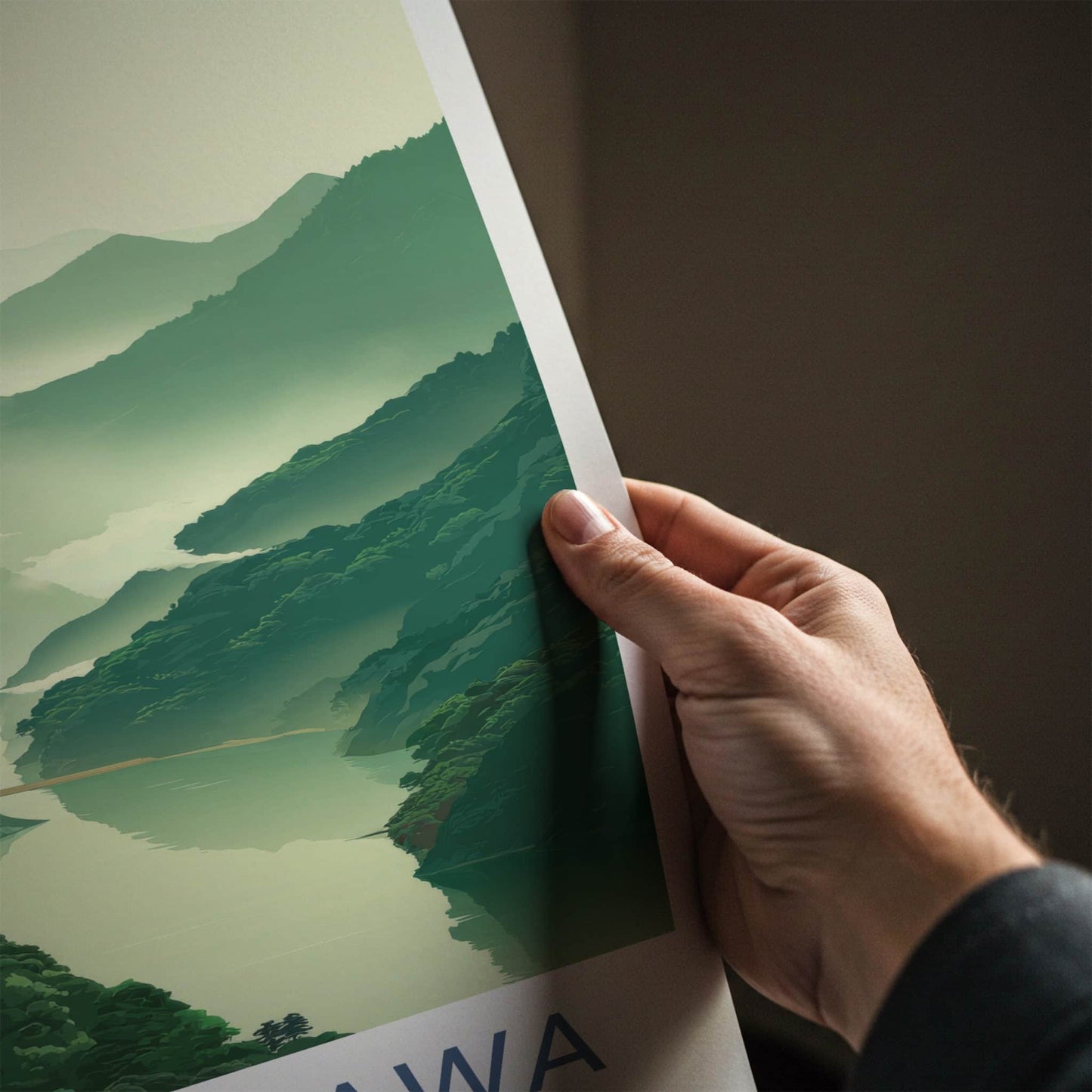 Tadami-Gawa Poster - Japan Travel Art - Forested Valley Mist Home Decor
