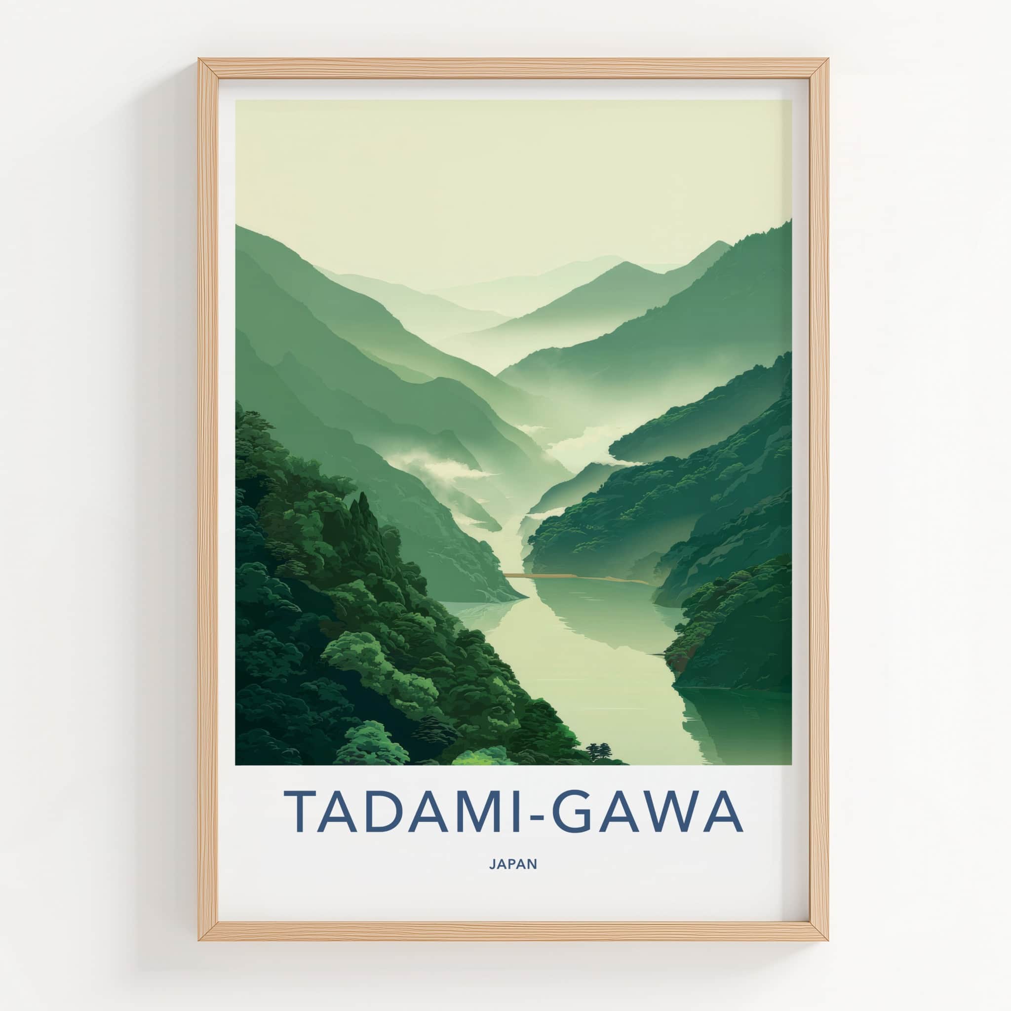 Tadami-Gawa Poster - Japan Travel Art - Forested Valley Mist Home Decor
