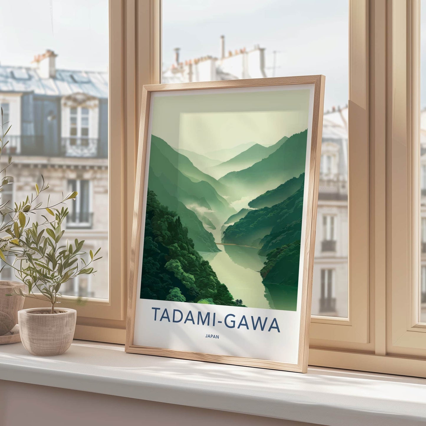 Tadami-Gawa Poster - Japan Travel Art - Forested Valley Mist Home Decor