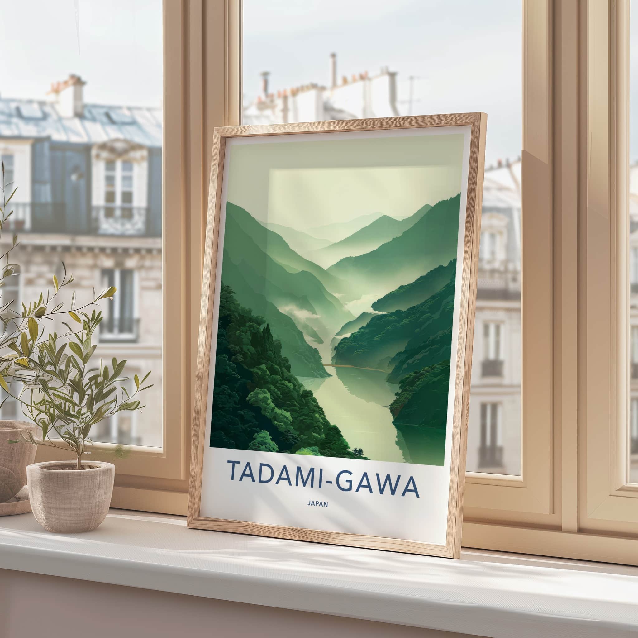 Tadami-Gawa Poster - Japan Travel Art - Forested Valley Mist Home Decor
