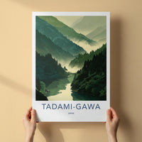 Tadami-Gawa Poster - Japan Travel Art - Misty Green Mountains Home Decor