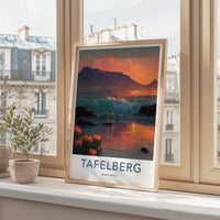 Tafelberg Poster - South Africa Mountain Ocean Proteas Wall Art