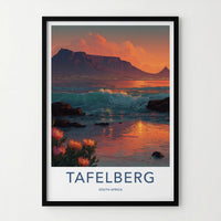 Tafelberg Poster - South Africa Mountain Ocean Proteas Wall Art