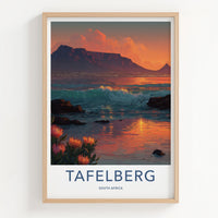 Tafelberg Poster - South Africa Mountain Ocean Proteas Wall Art
