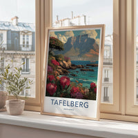 Tafelberg Poster - South Africa Travel Art - Coastal Protea Bloom Wall Decor