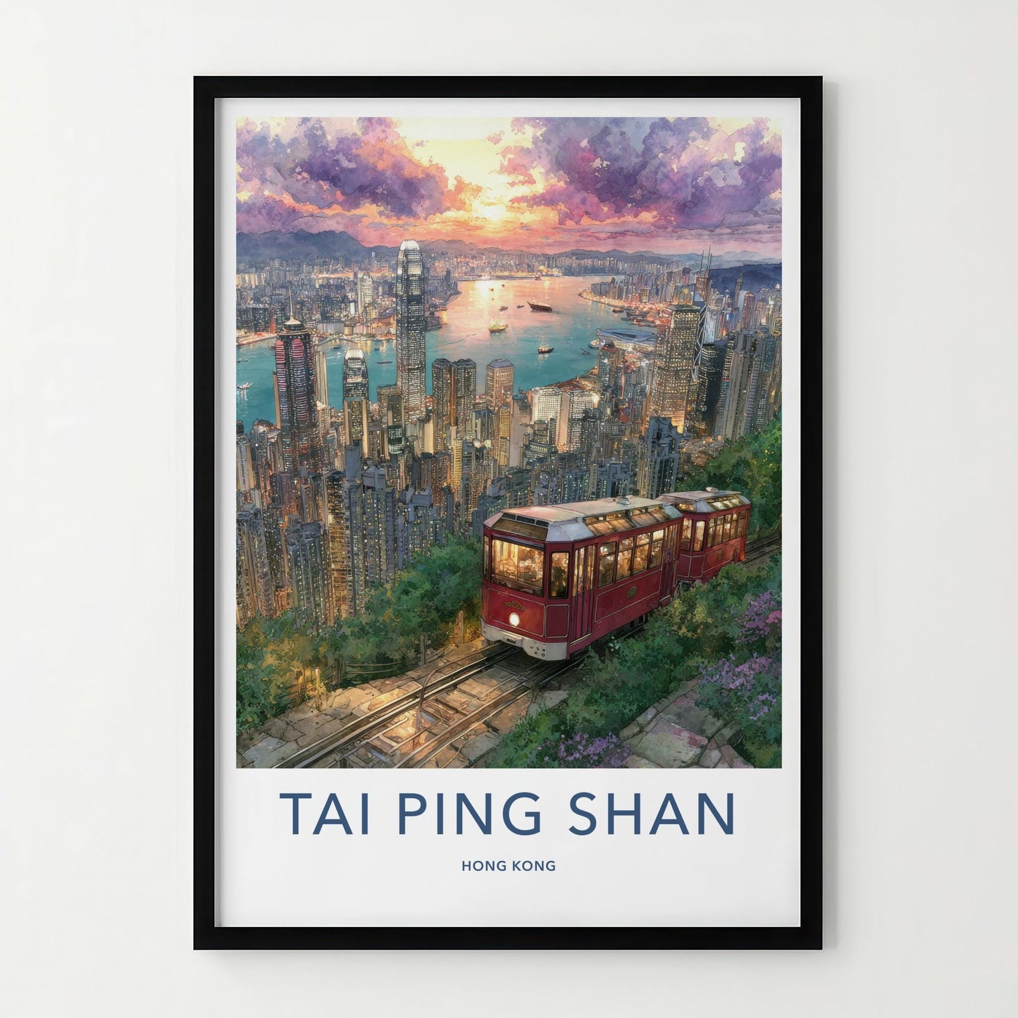 Tai Ping Shan Poster - Hong Kong Art Print - Sunset Peak Tram Home Decor