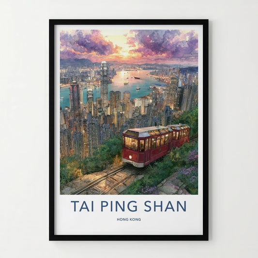 Tai Ping Shan Poster - Hong Kong Art Print - Sunset Peak Tram Home Decor