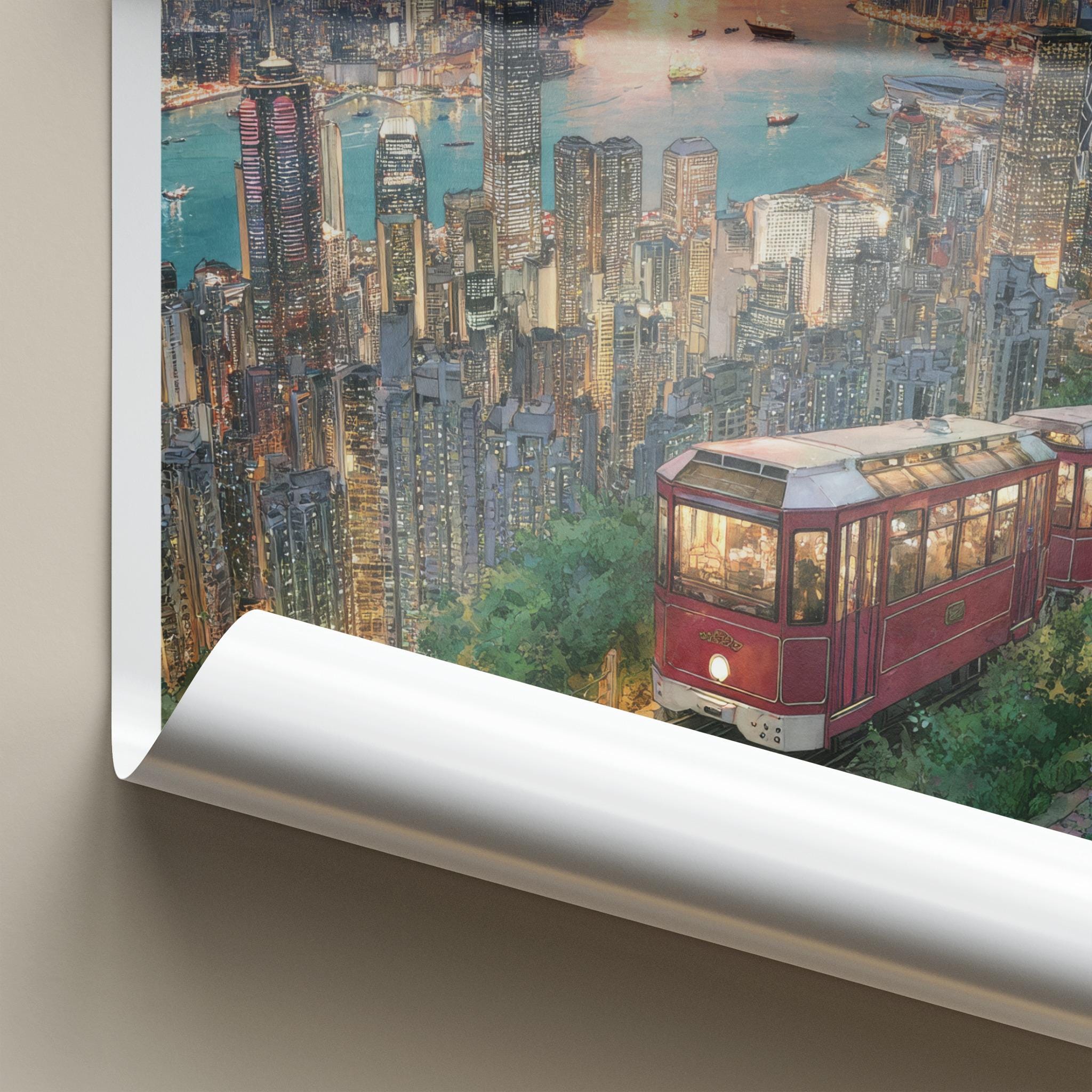 Tai Ping Shan Poster - Hong Kong Art Print - Sunset Peak Tram Home Decor