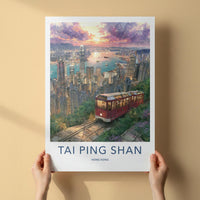 Tai Ping Shan Poster - Hong Kong Art Print - Sunset Peak Tram Home Decor