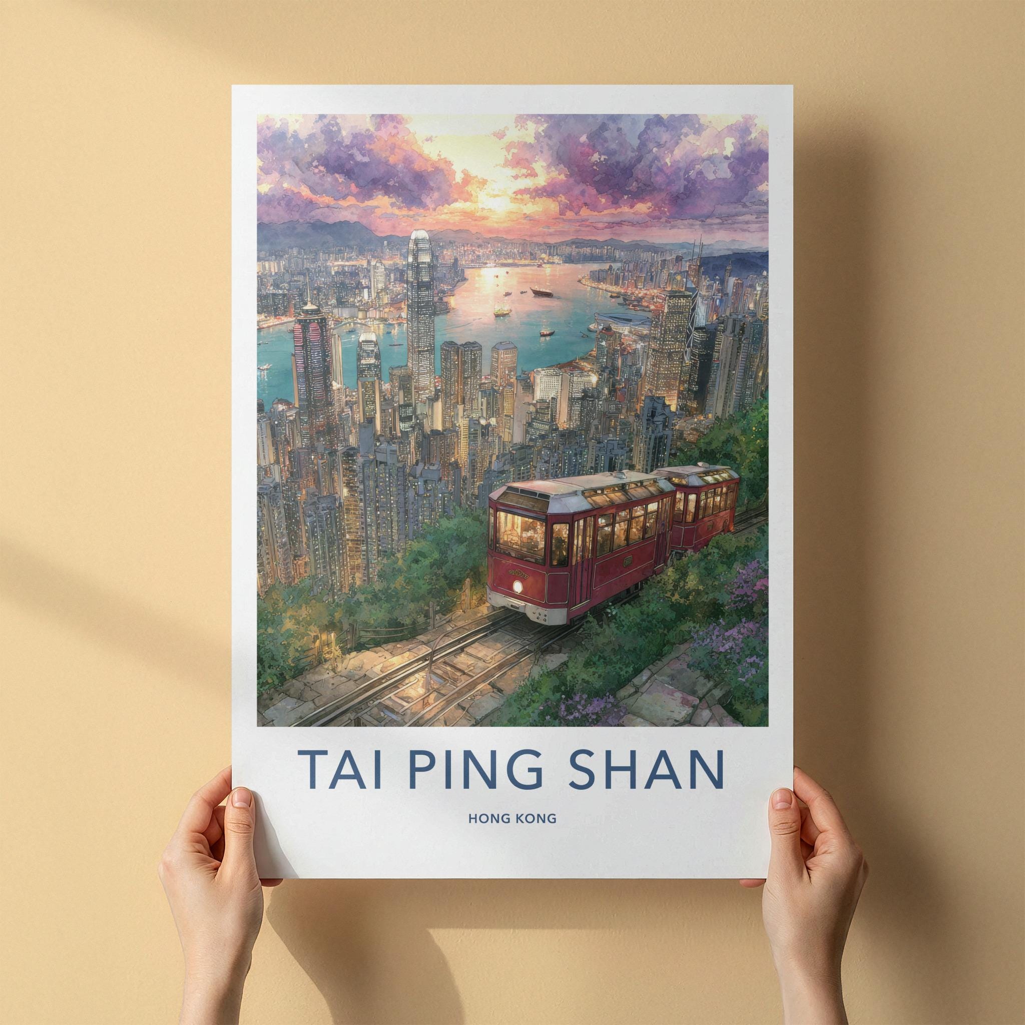 Tai Ping Shan Poster - Hong Kong Art Print - Sunset Peak Tram Home Decor