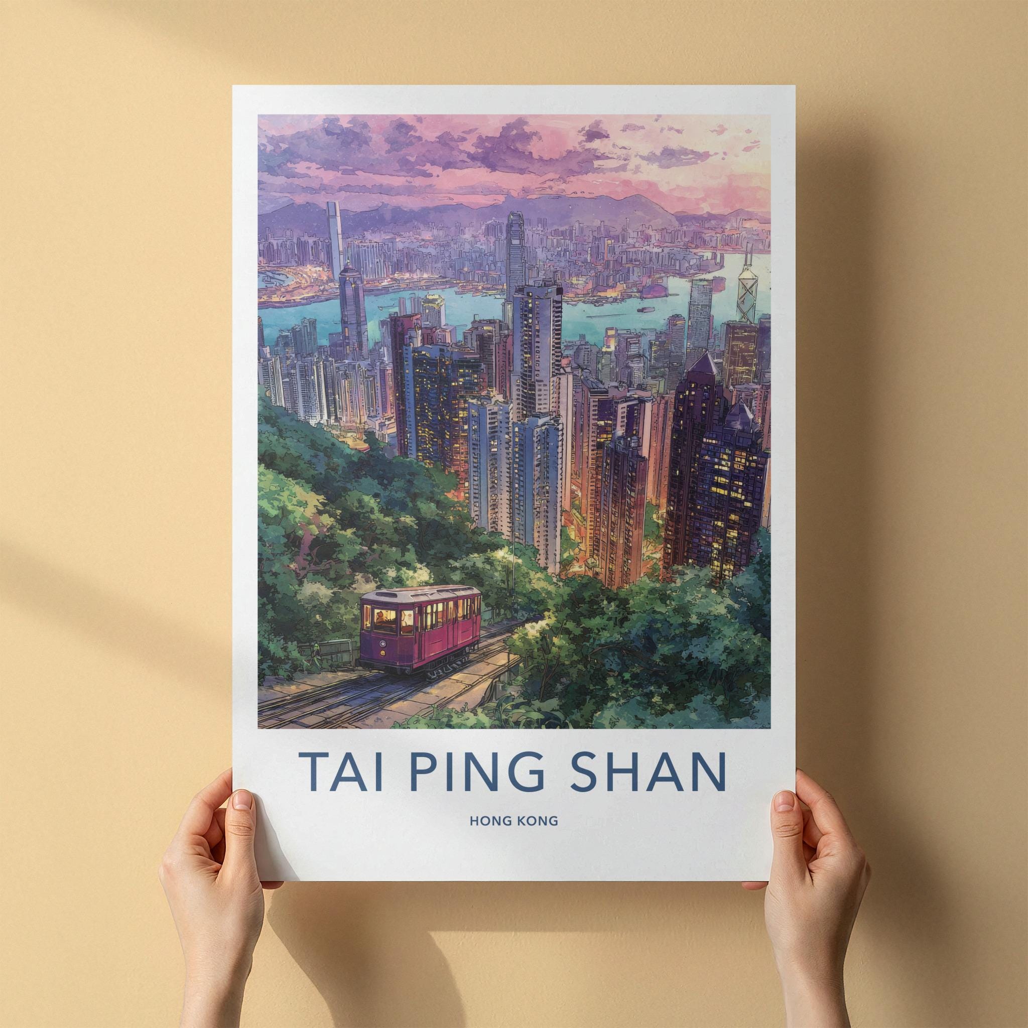 Tai Ping Shan Poster - Hong Kong Travel Art - Vibrant Peak Tram Home Decor