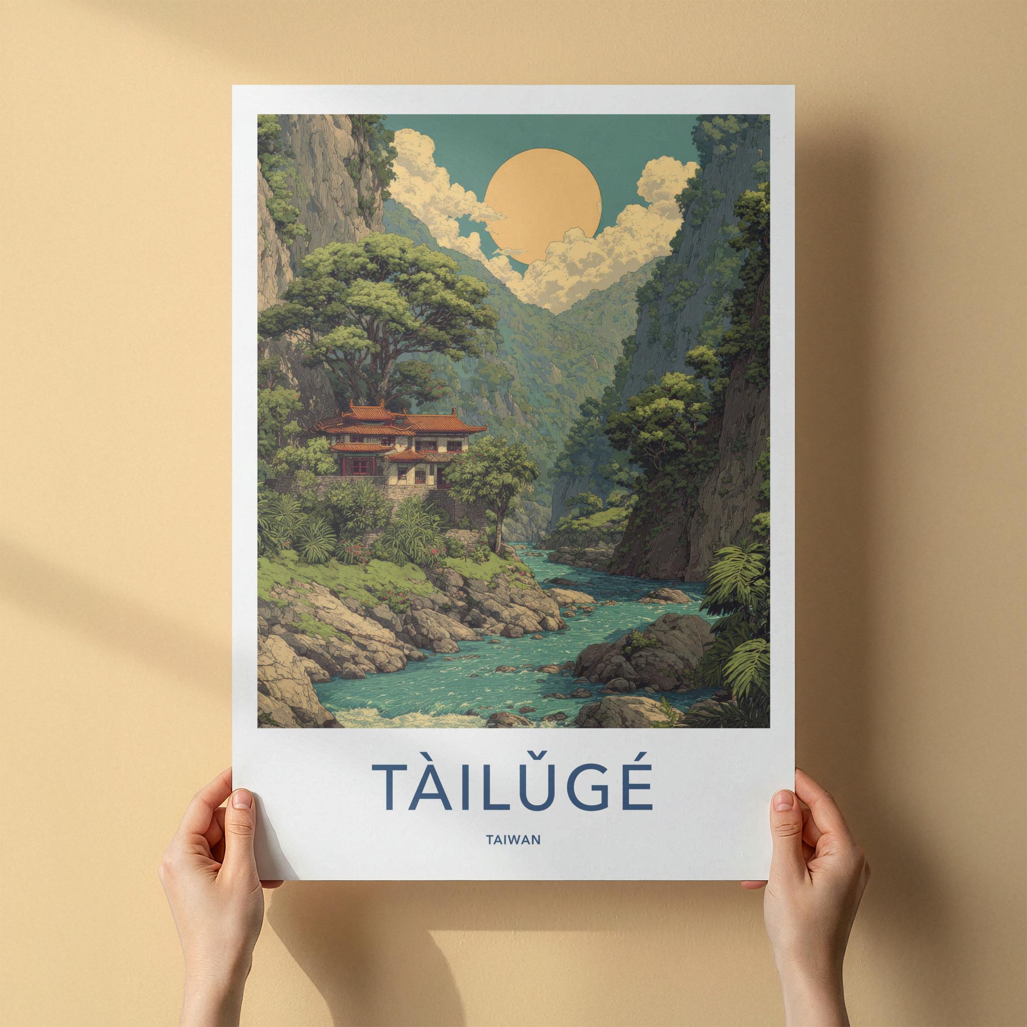Tailuge Poster - Taiwan Travel Art - Ancient Temple River Home Decor