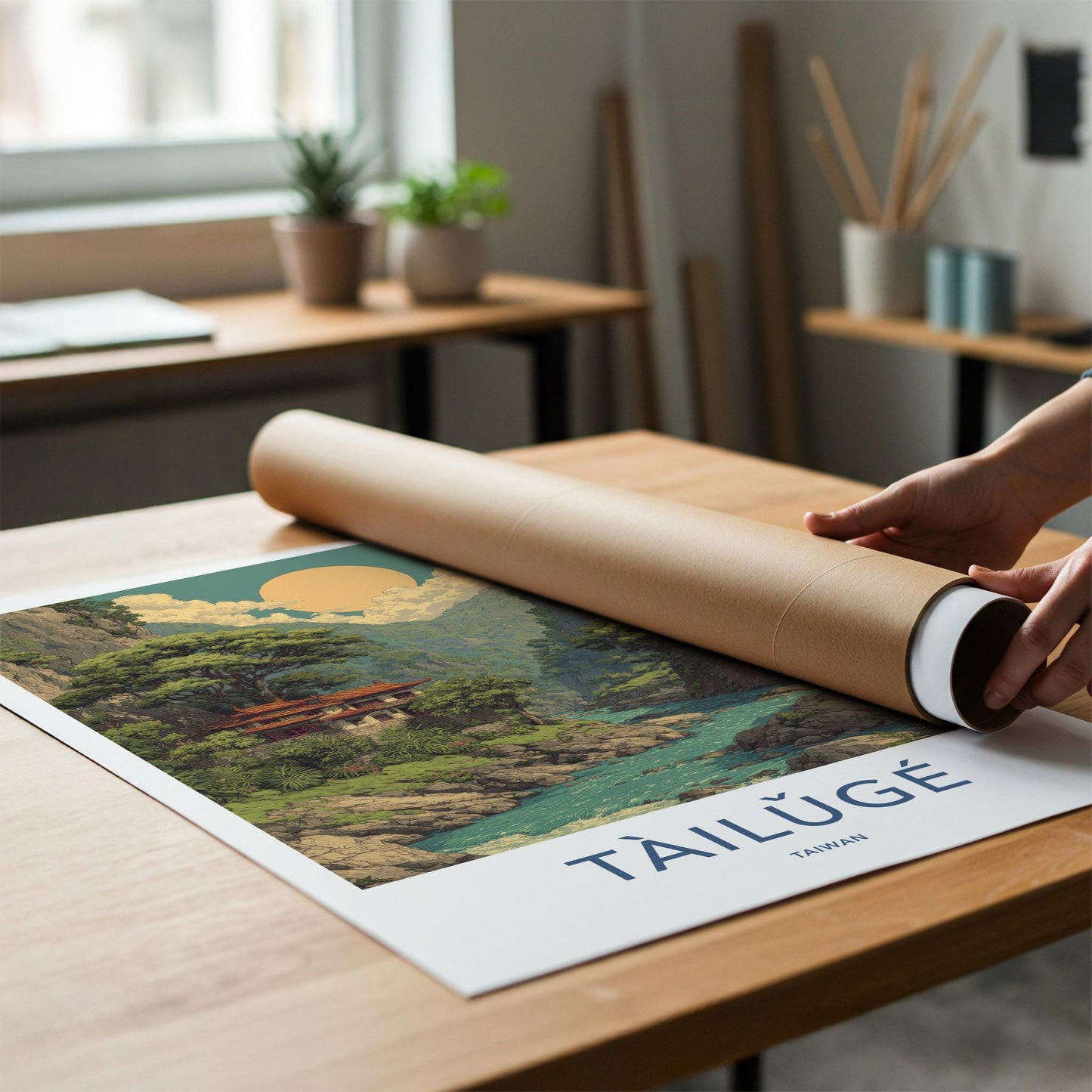 Tailuge Poster - Taiwan Travel Art - Ancient Temple River Home Decor