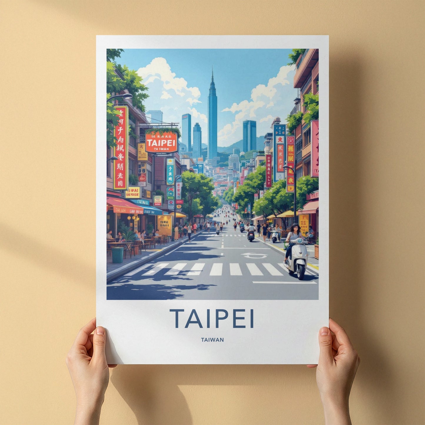 Taipei Poster - Taiwan Framed Print - Bustling City Street Lounge Decor