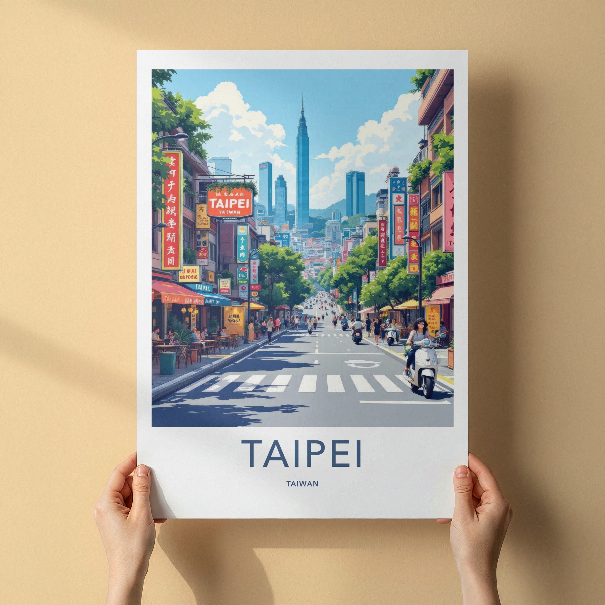 Taipei Poster - Taiwan Framed Print - Bustling City Street Lounge Decor