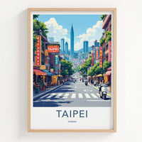 Taipei Poster - Taiwan Framed Print - Bustling City Street Lounge Decor