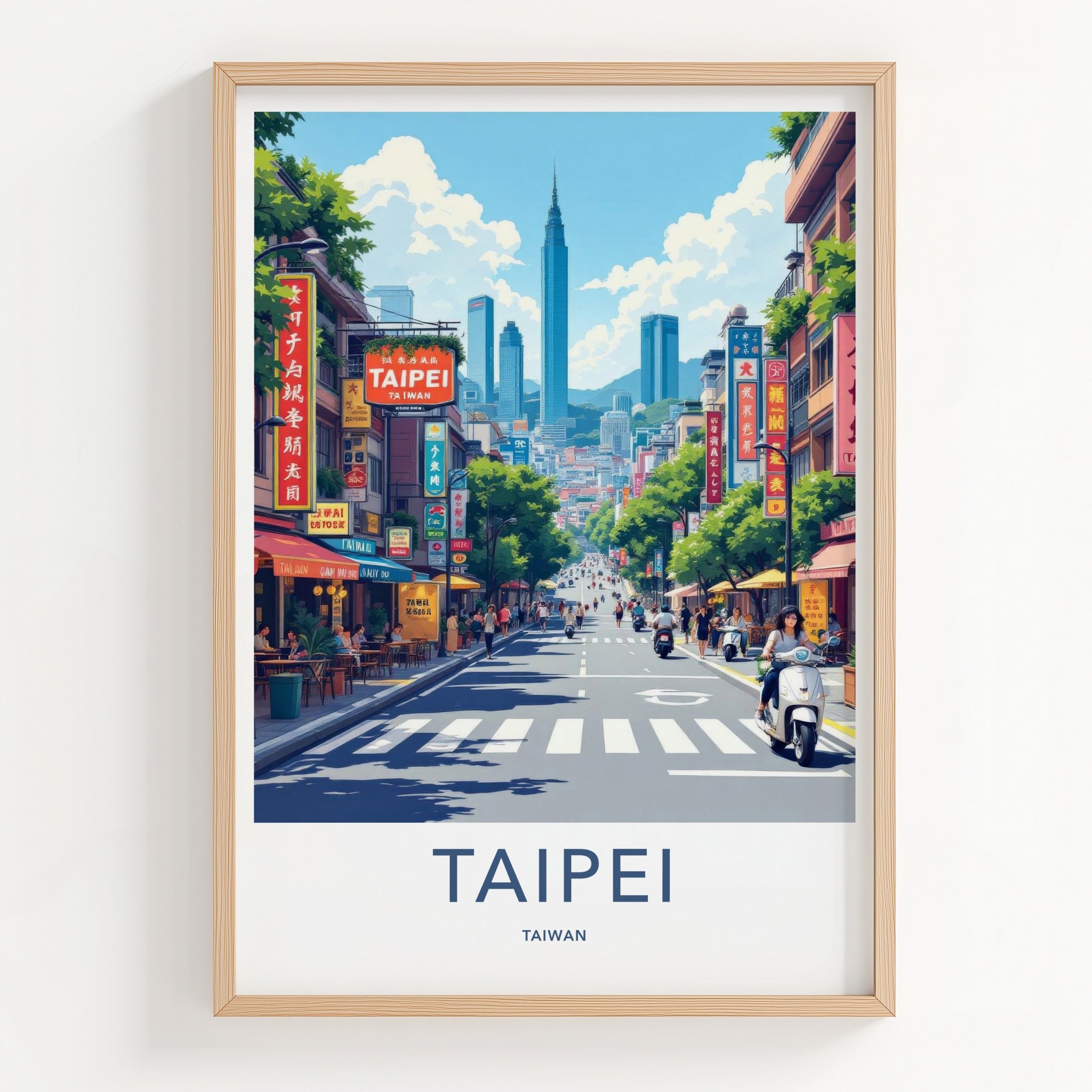 Taipei Poster - Taiwan Framed Print - Bustling City Street Lounge Decor