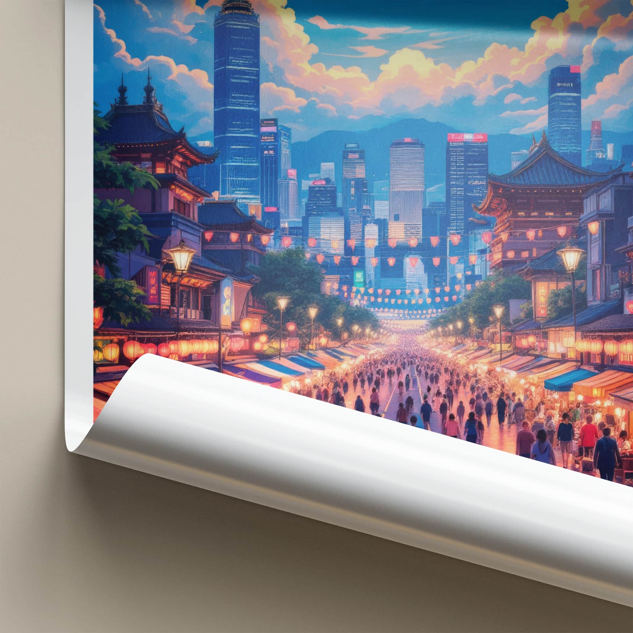 Taipei Poster - Taiwan Framed Print - Vibrant Moonlit Skyline Lounge Decor