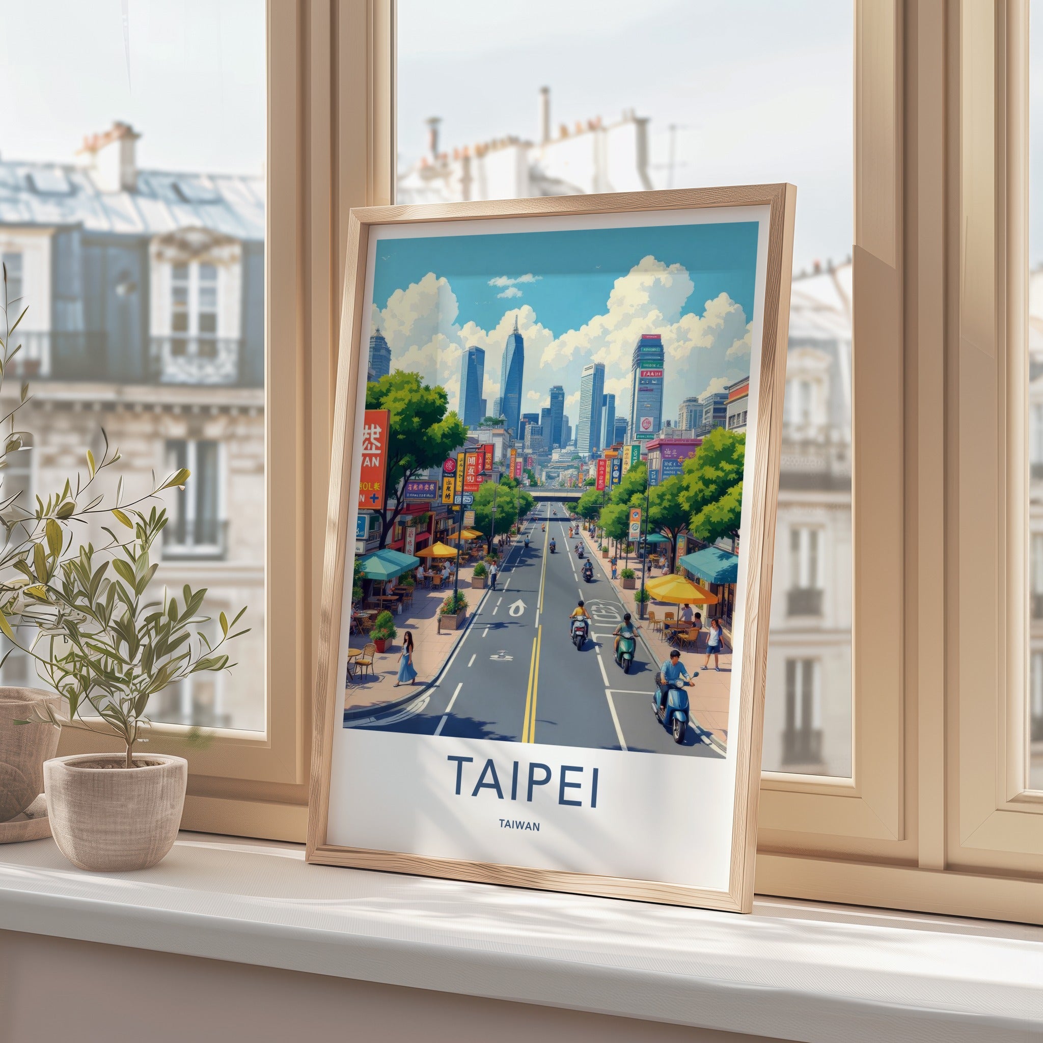 Taipei Poster - Taiwan Travel Art - Bustling Cityscape View Home Decor