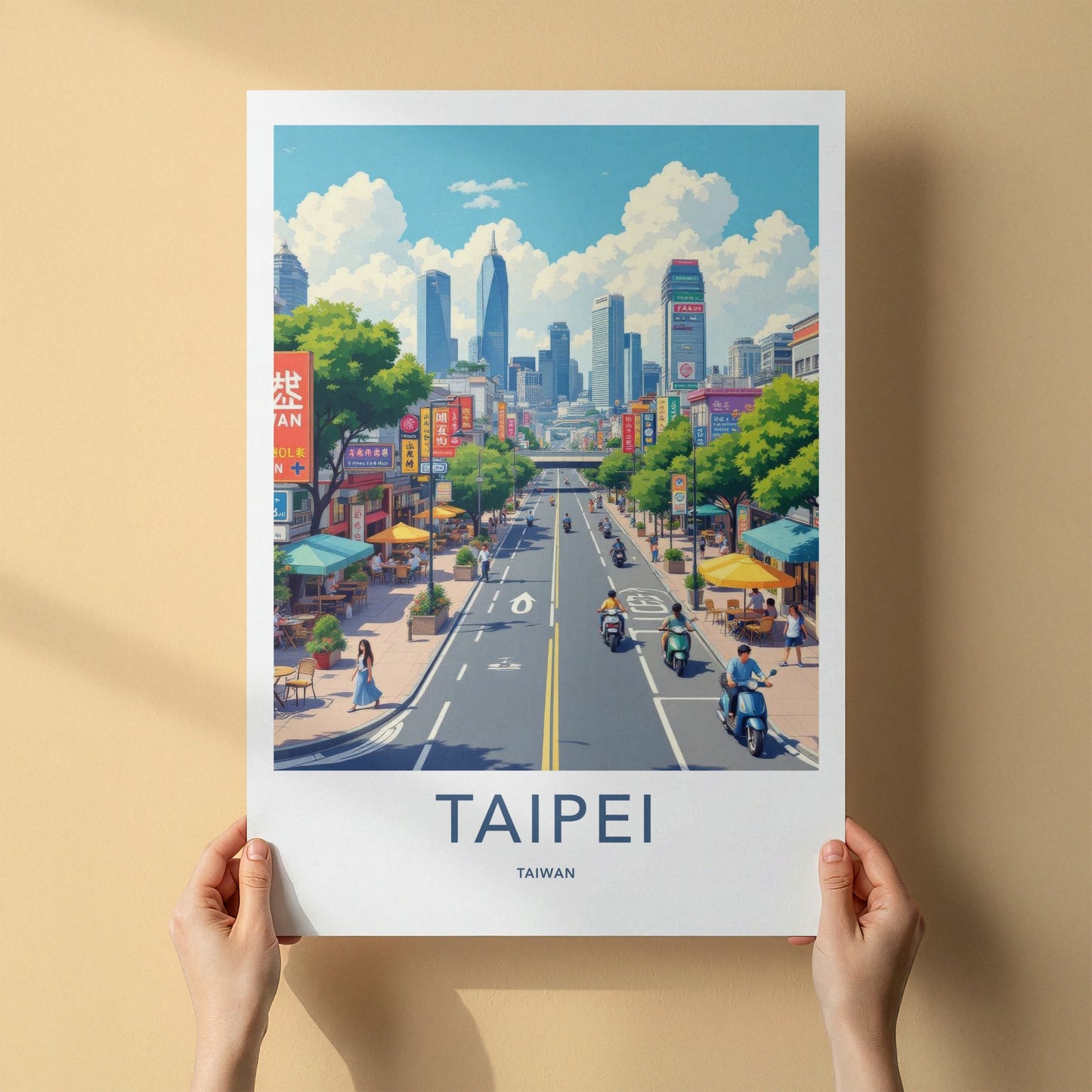Taipei Poster - Taiwan Travel Art - Bustling Cityscape View Home Decor