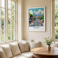 Taipei Poster - Taiwan Travel Art - Bustling Cityscape View Home Decor