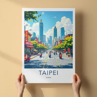 Taipei Poster - Taiwan Travel Art - Bustling Scooter Traffic Home Decor