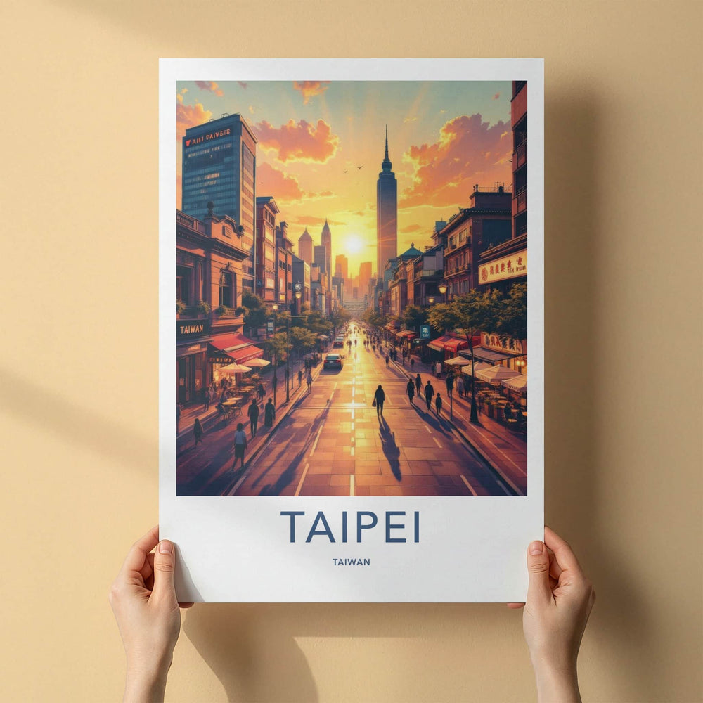 Taipei Poster - Taiwan Travel Art - Golden hour cityscape Home Decor