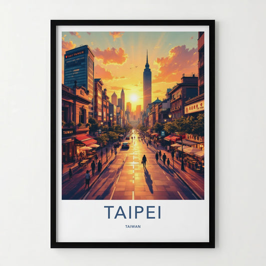Taipei Poster - Taiwan Travel Art - Golden hour cityscape Home Decor