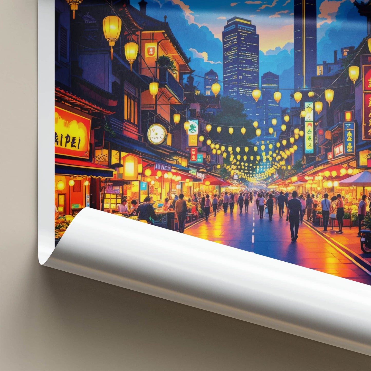 Taipei Poster - Taiwan Travel Art - Illuminated City Street Home Decor