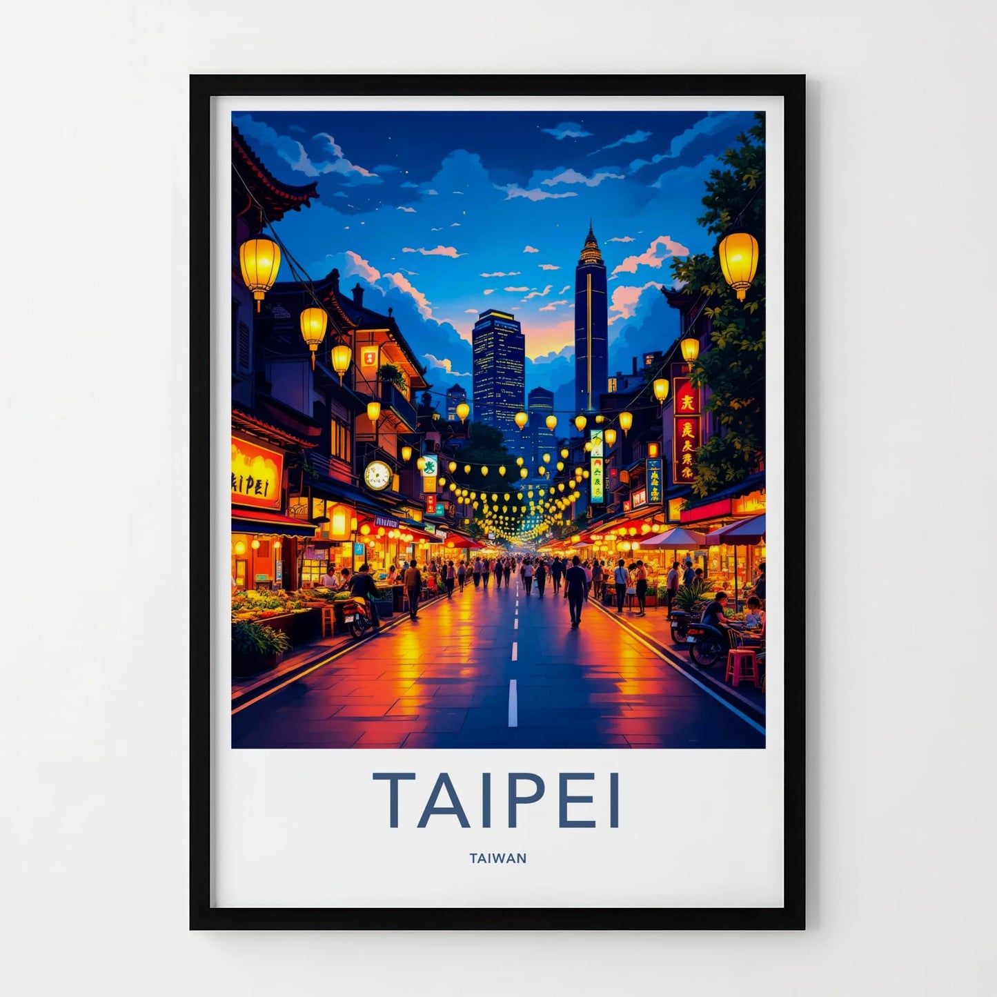 Taipei Poster - Taiwan Travel Art - Illuminated City Street Home Decor