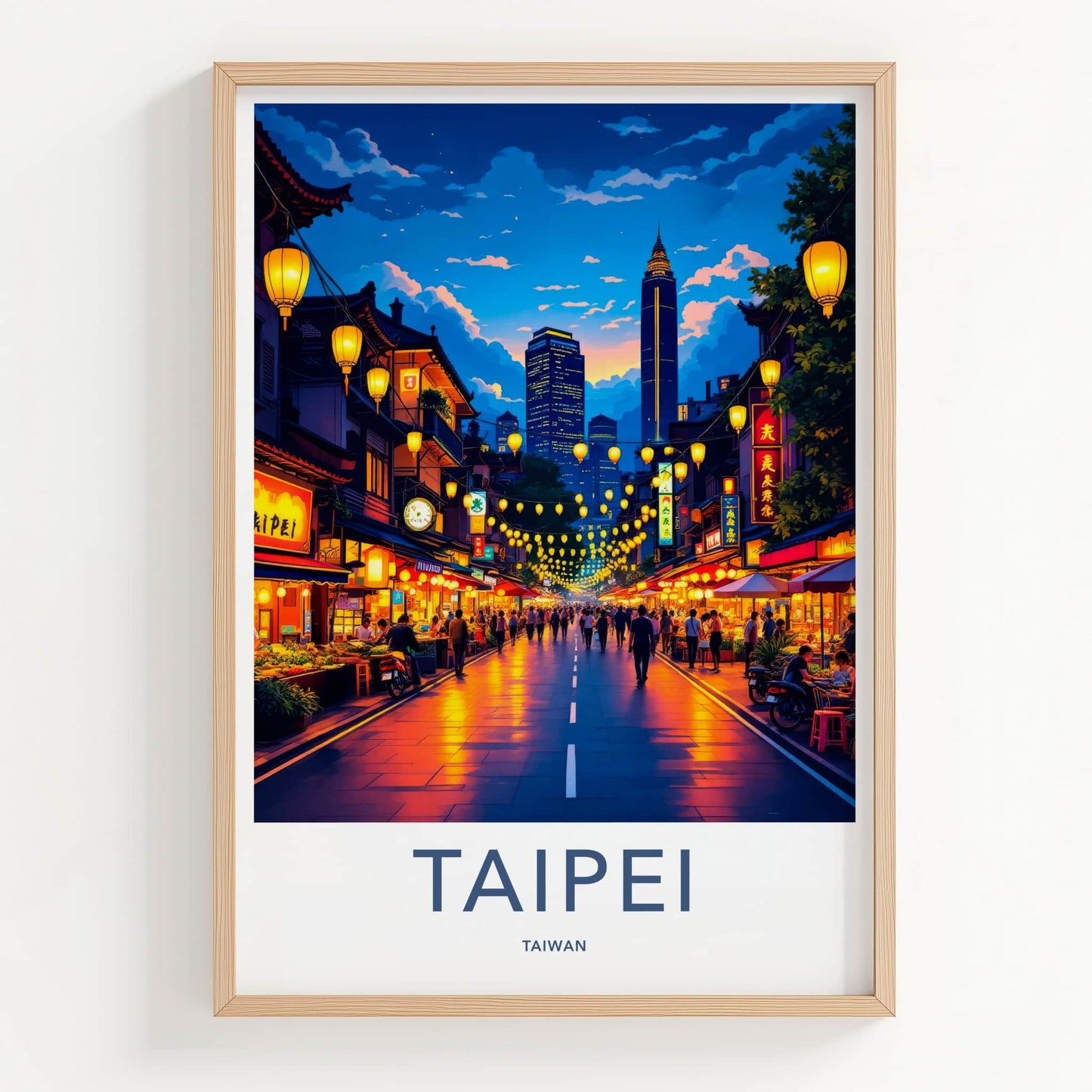 Taipei Poster - Taiwan Travel Art - Illuminated City Street Home Decor