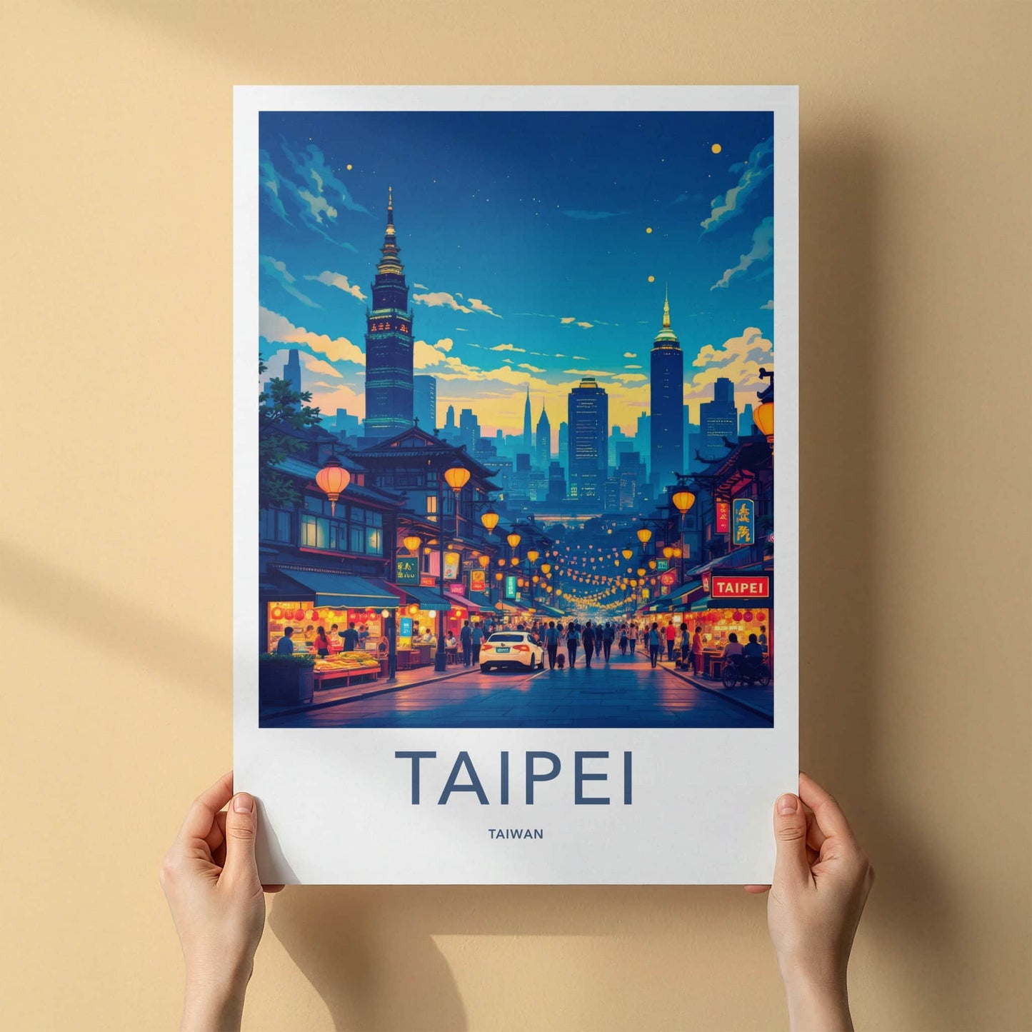 Taipei Poster - Taiwan Travel Art - Vibrant City Evening Home Decor