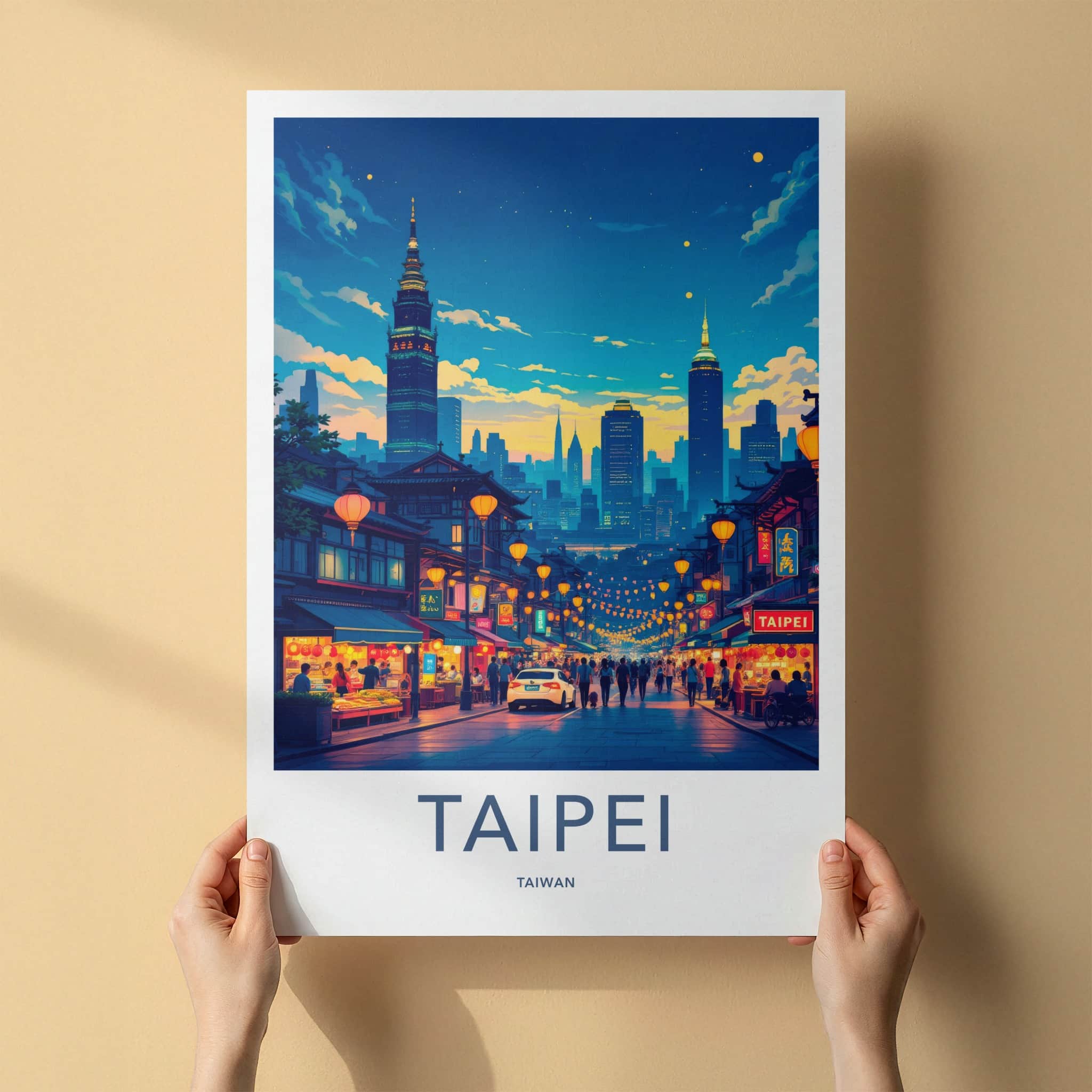 Taipei Poster - Taiwan Travel Art - Vibrant City Evening Home Decor
