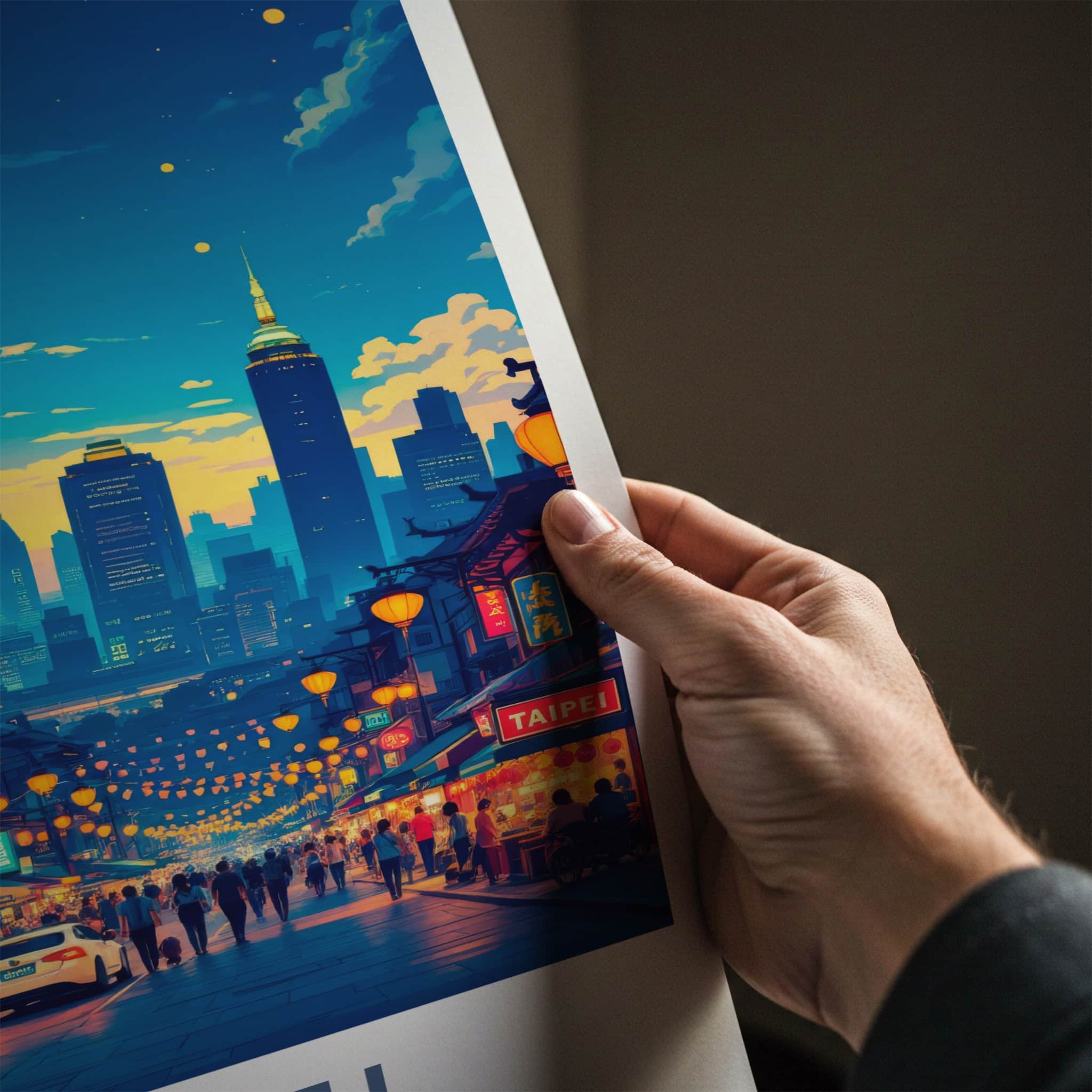 Taipei Poster - Taiwan Travel Art - Vibrant City Evening Home Decor