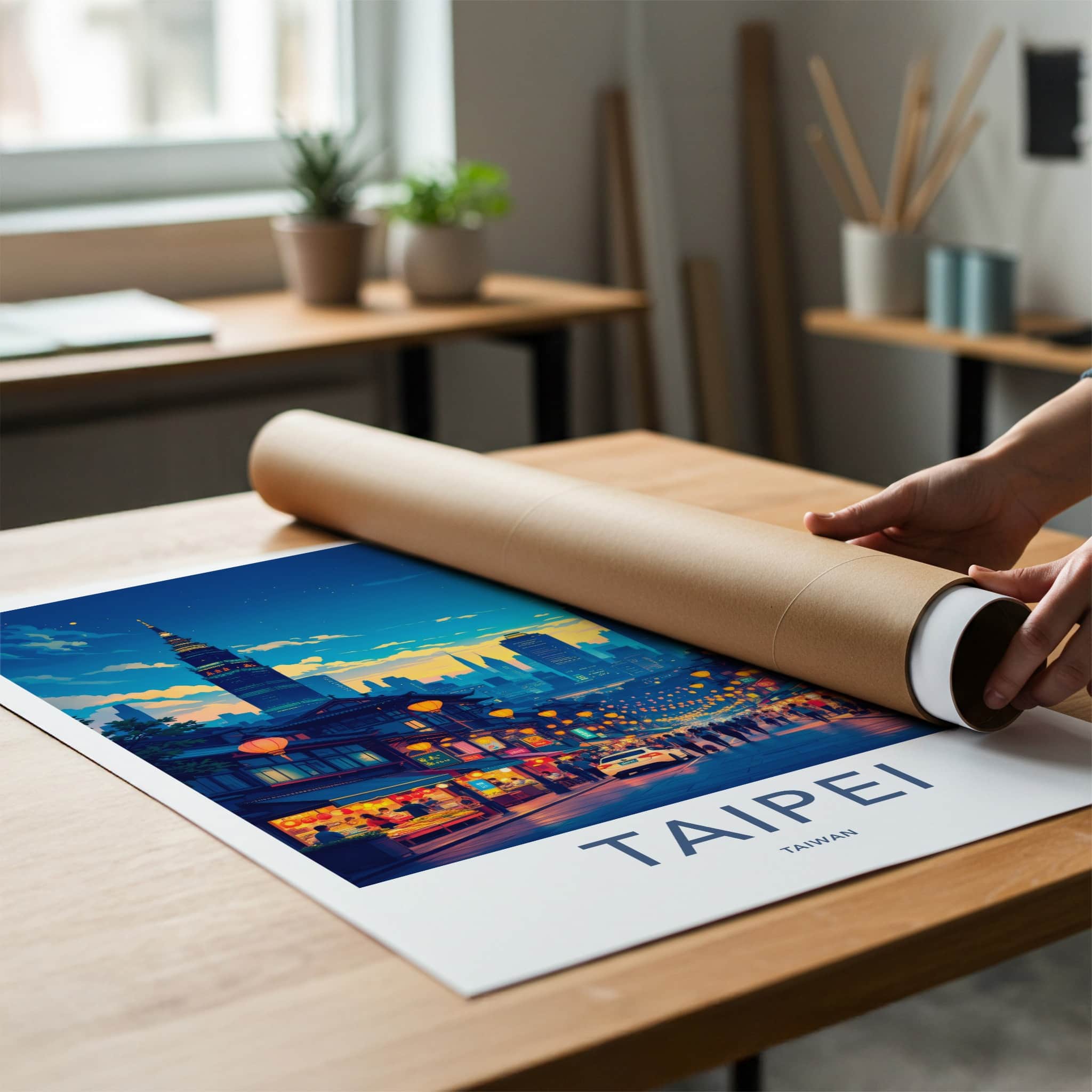 Taipei Poster - Taiwan Travel Art - Vibrant City Evening Home Decor