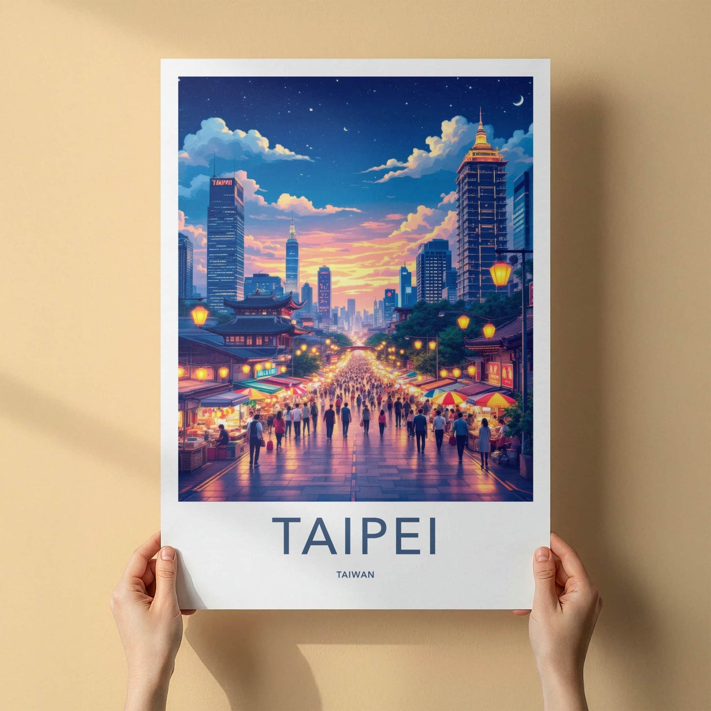 Taipei Poster - Taiwan Travel Art - Vibrant City Night Home Decor