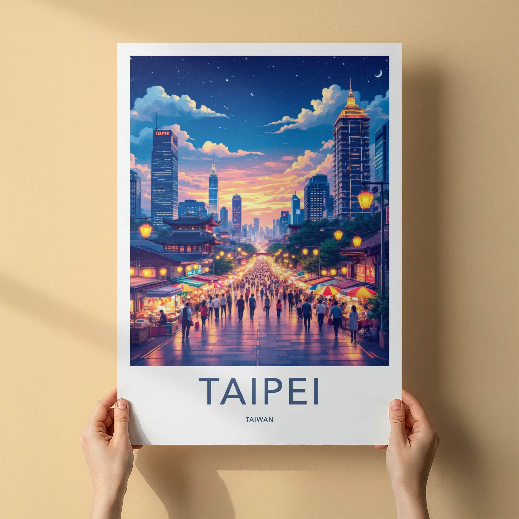 Taipei Poster - Taiwan Travel Art - Vibrant City Night Home Decor
