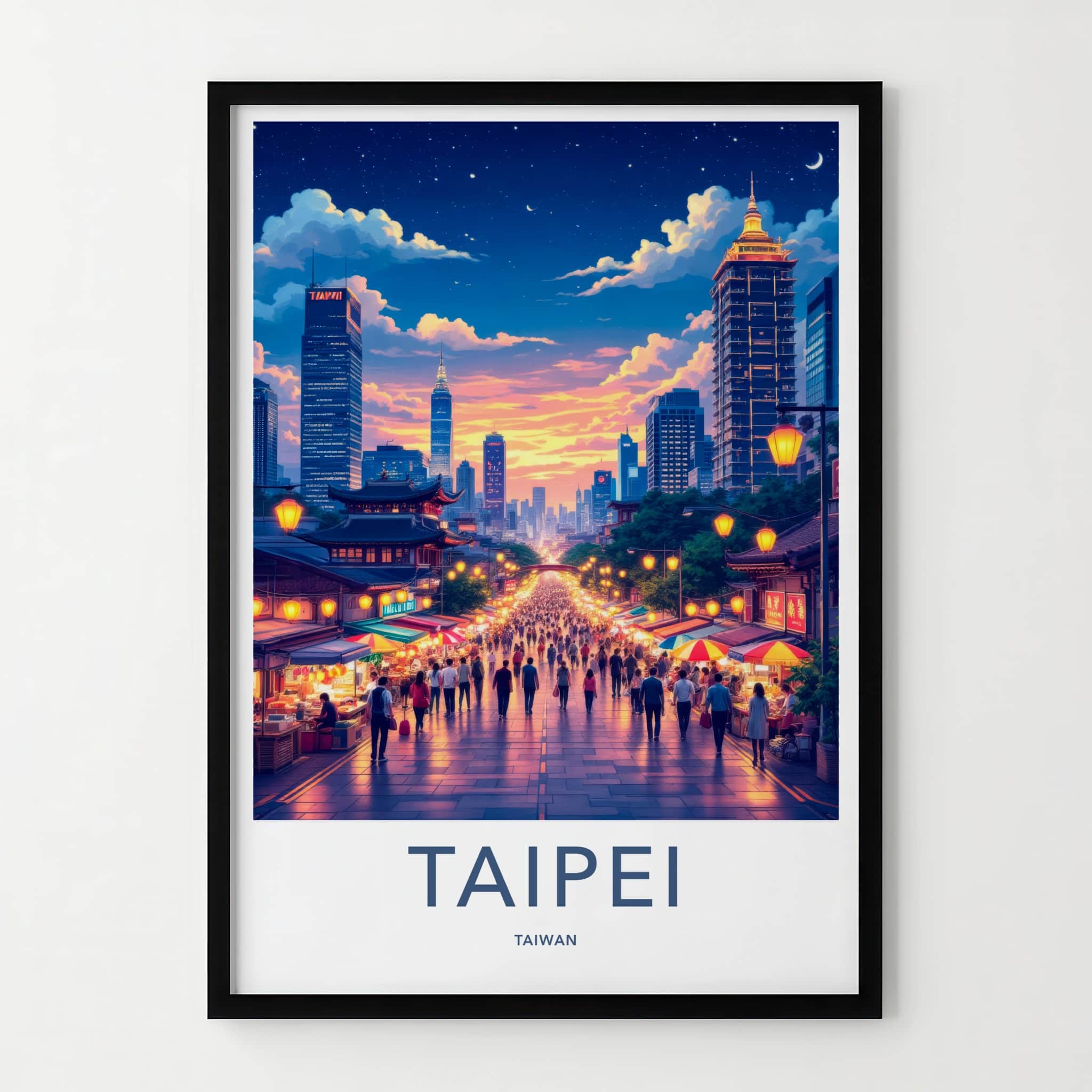 Taipei Poster - Taiwan Travel Art - Vibrant City Night Home Decor