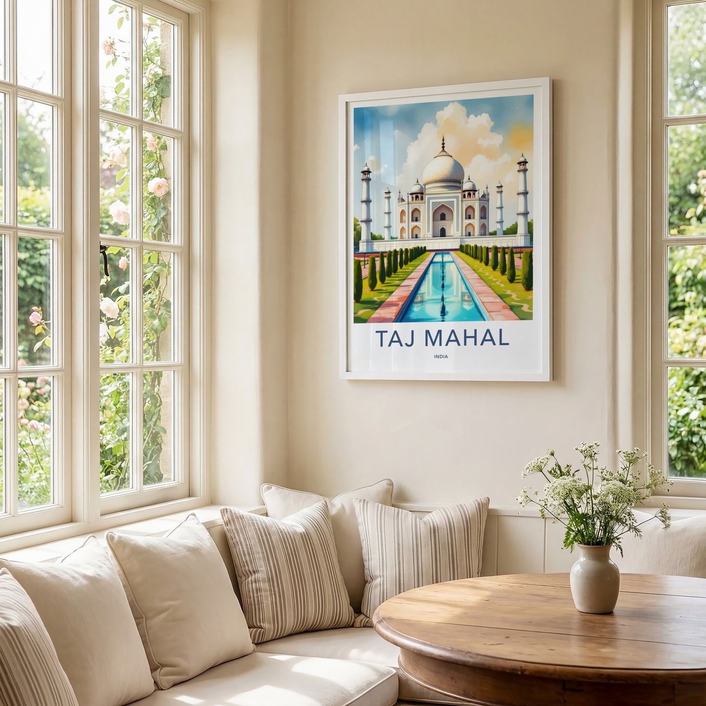 Taj Mahal Poster - India Illuminated Marble Structure Travel Print