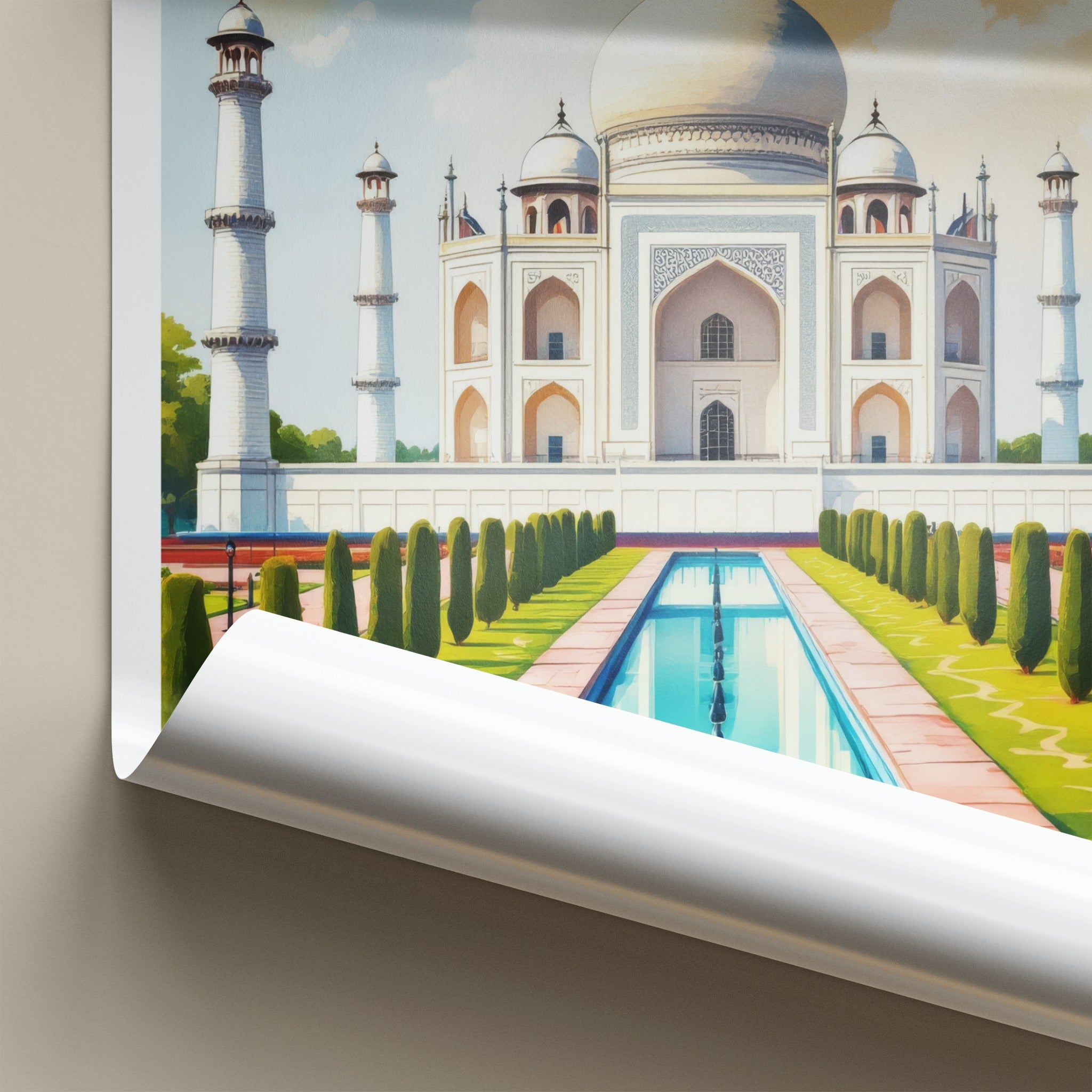 Taj Mahal Poster - India Illuminated Marble Structure Travel Print