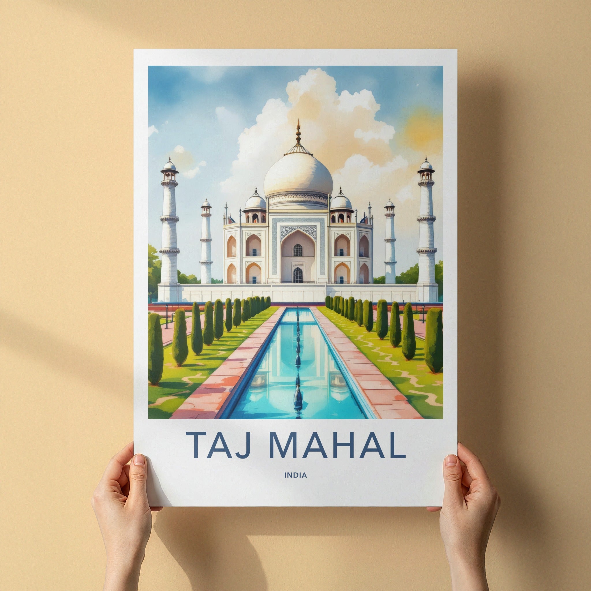 Taj Mahal Poster - India Illuminated Marble Structure Travel Print