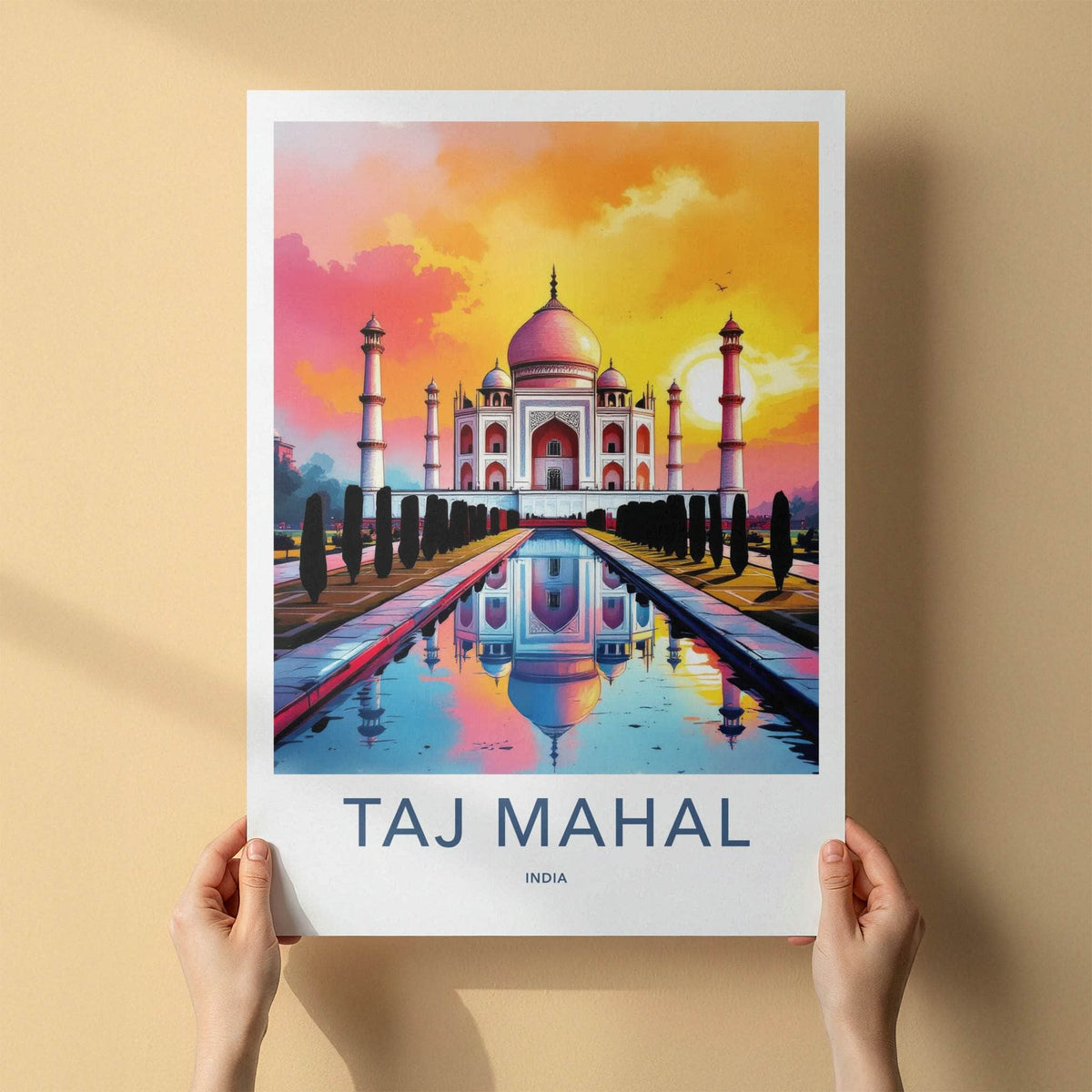 Taj Mahal Poster - India Sunset Palace Reflection Fine Art