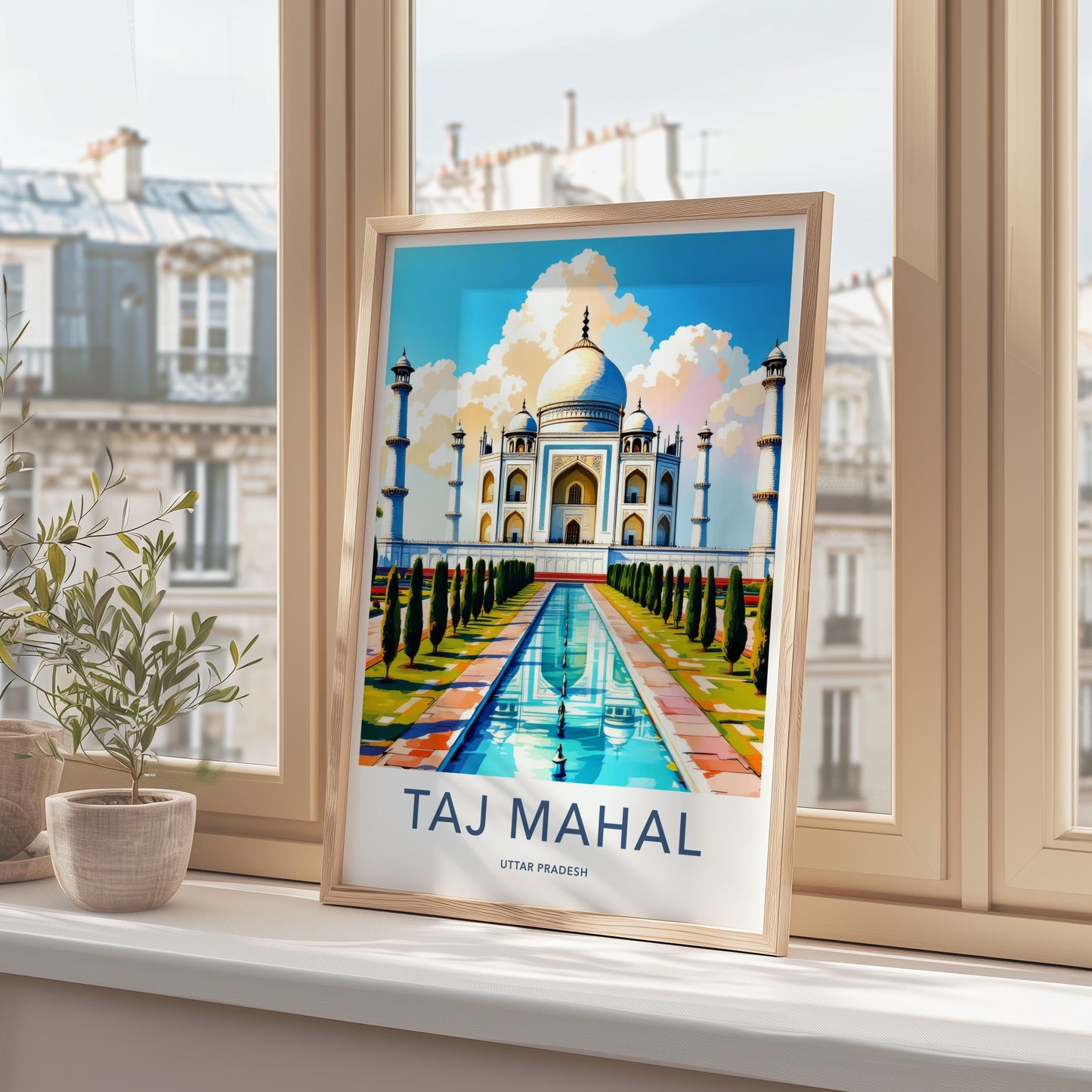 Taj Mahal Poster - India Uttar Pradesh Reflective Garden Art Print Home Decor